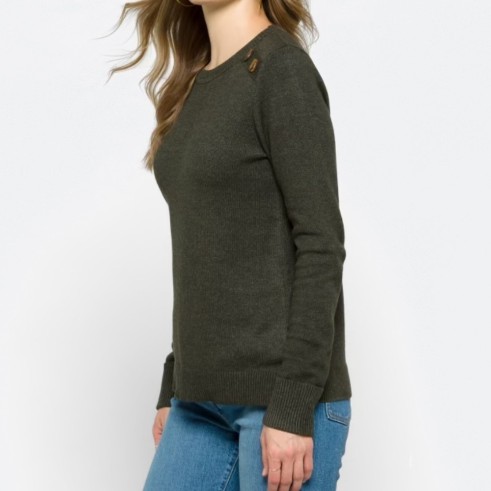 Pink Clover - Carson crew neck Button Detail Sweater. Dark Grey. XXL - Picture 3 of 14